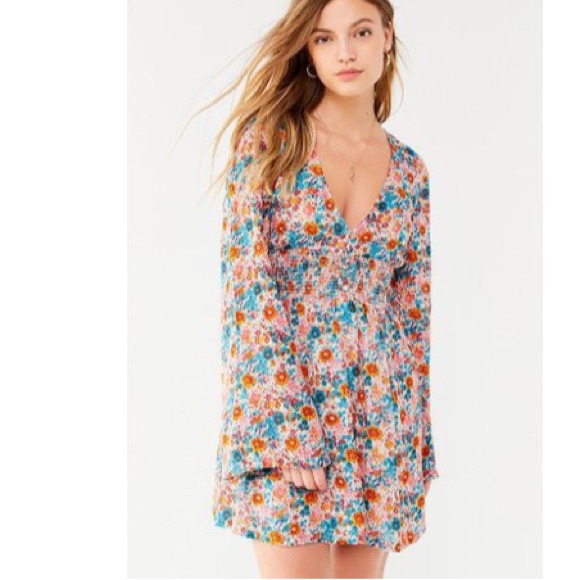NWT Urban Outfitters Floral Smocked Mini Dress - Picture 5 of 7